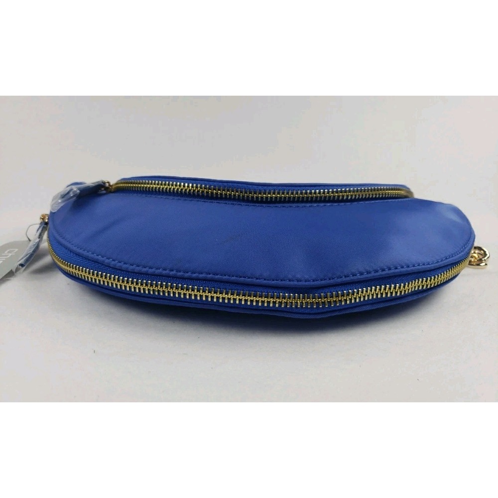 Chico's Crescent Crossbody Bag Bright Blue Gold Hardware Chain Handle Xtra Strap - Picture 5 of 14